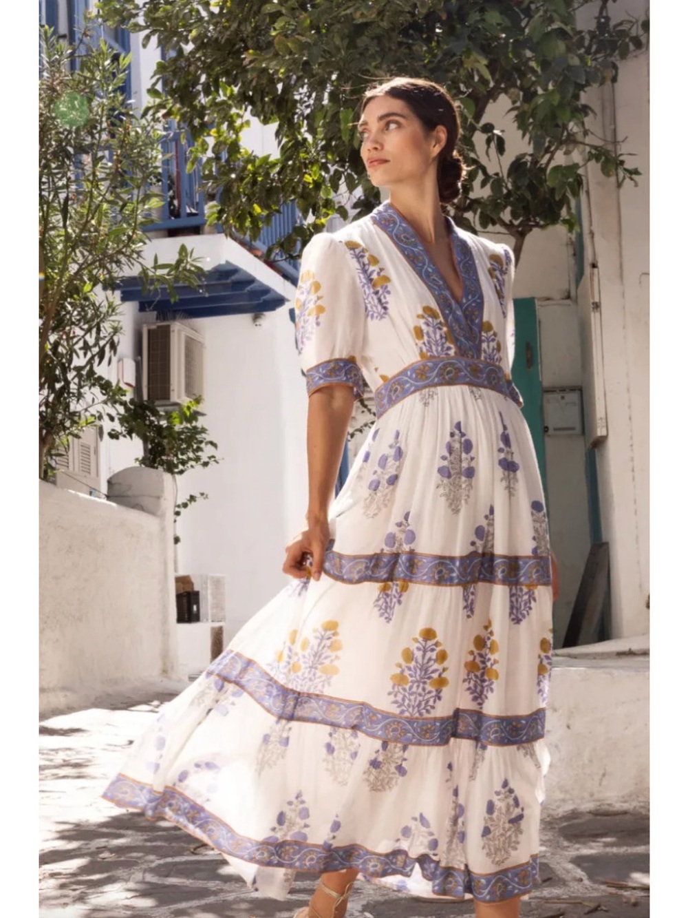 Oliphant V-Neck Cuffed Maxi Dress Napa Blue